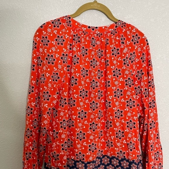 Boden Orange Blue V Neck Blouse 4 - Picture 5 of 8